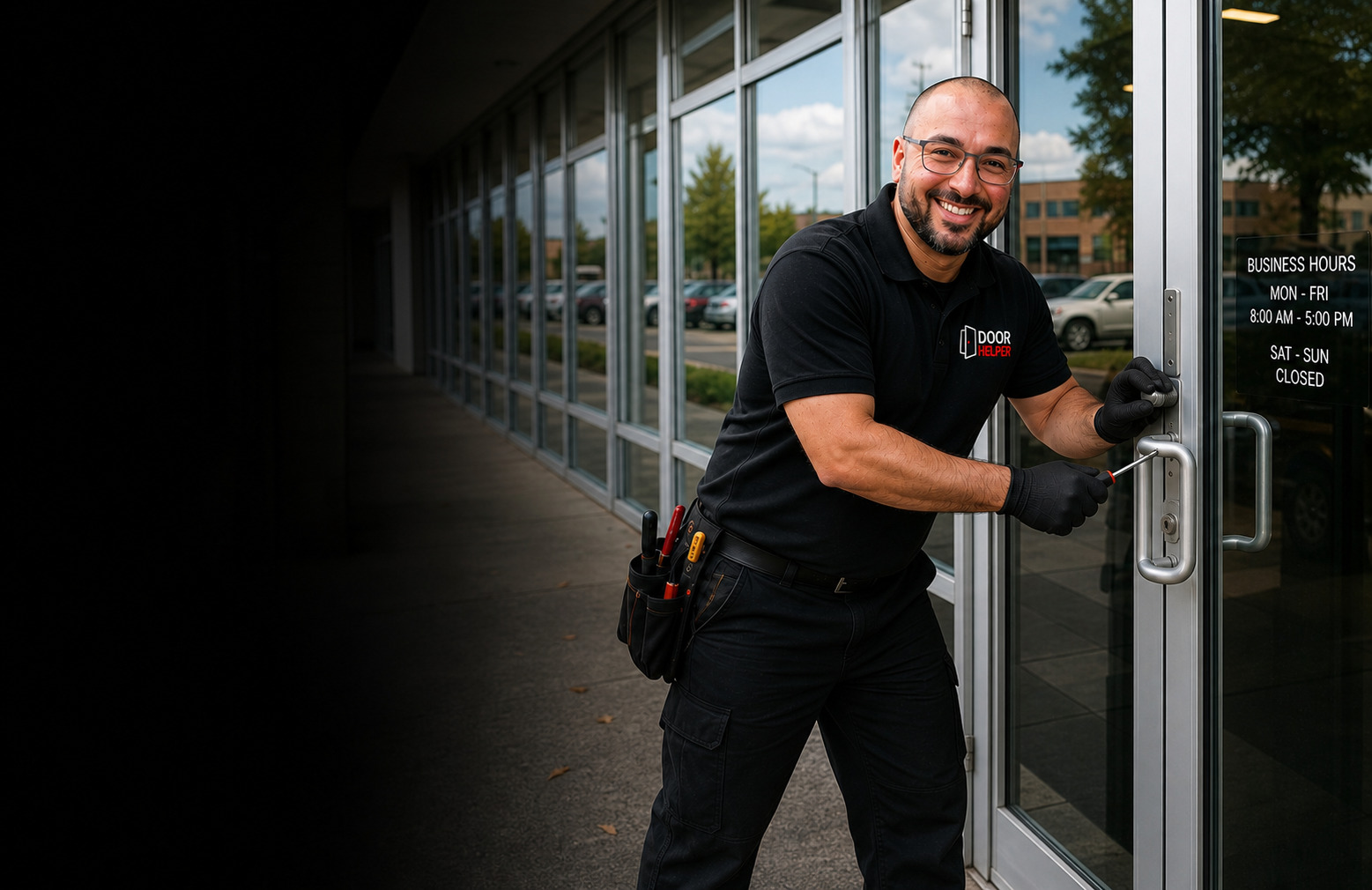 Door Helper technician repairing a door in the Greater Toronto Area